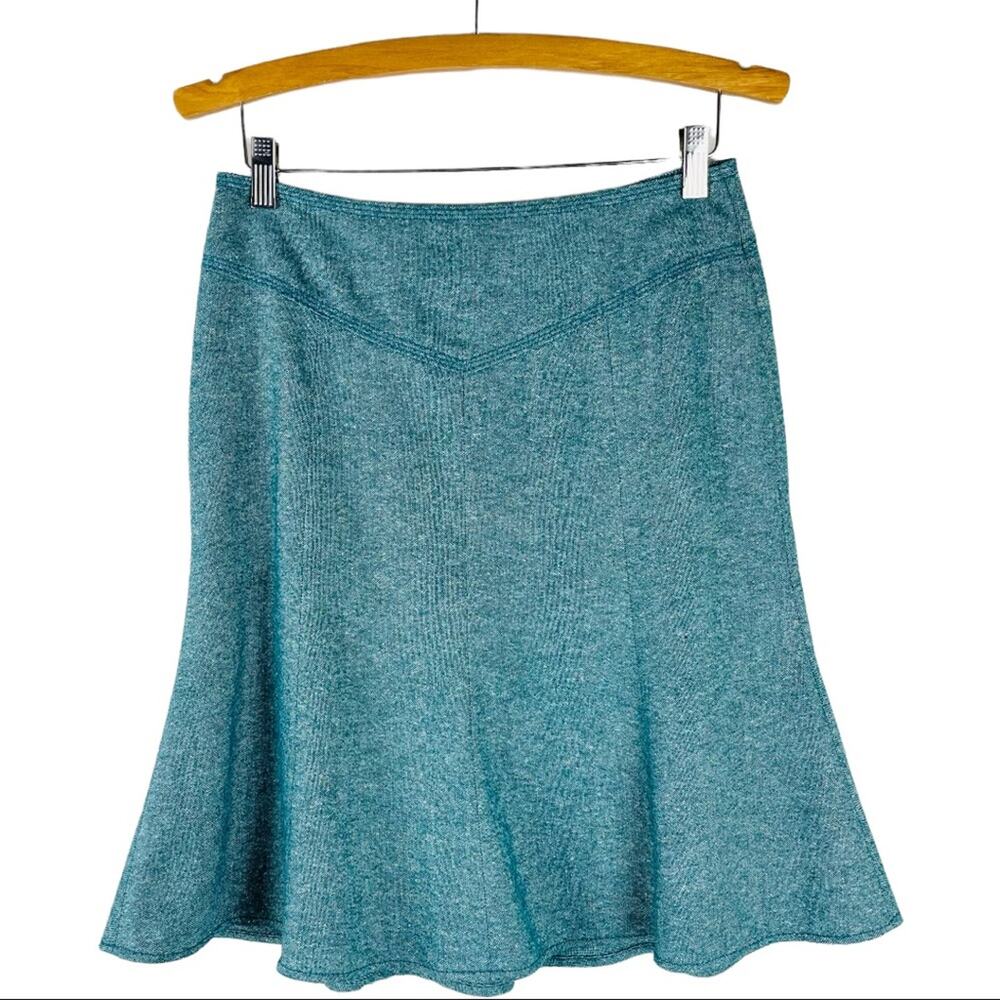 Loft green blue tweed wool preppy academia office midi skirt 4